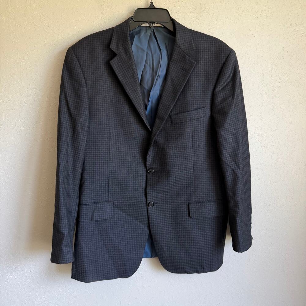 Hickey Freeman Blue Gray Checkered 100% Worsted Wool Blazer Mens 42 Academia